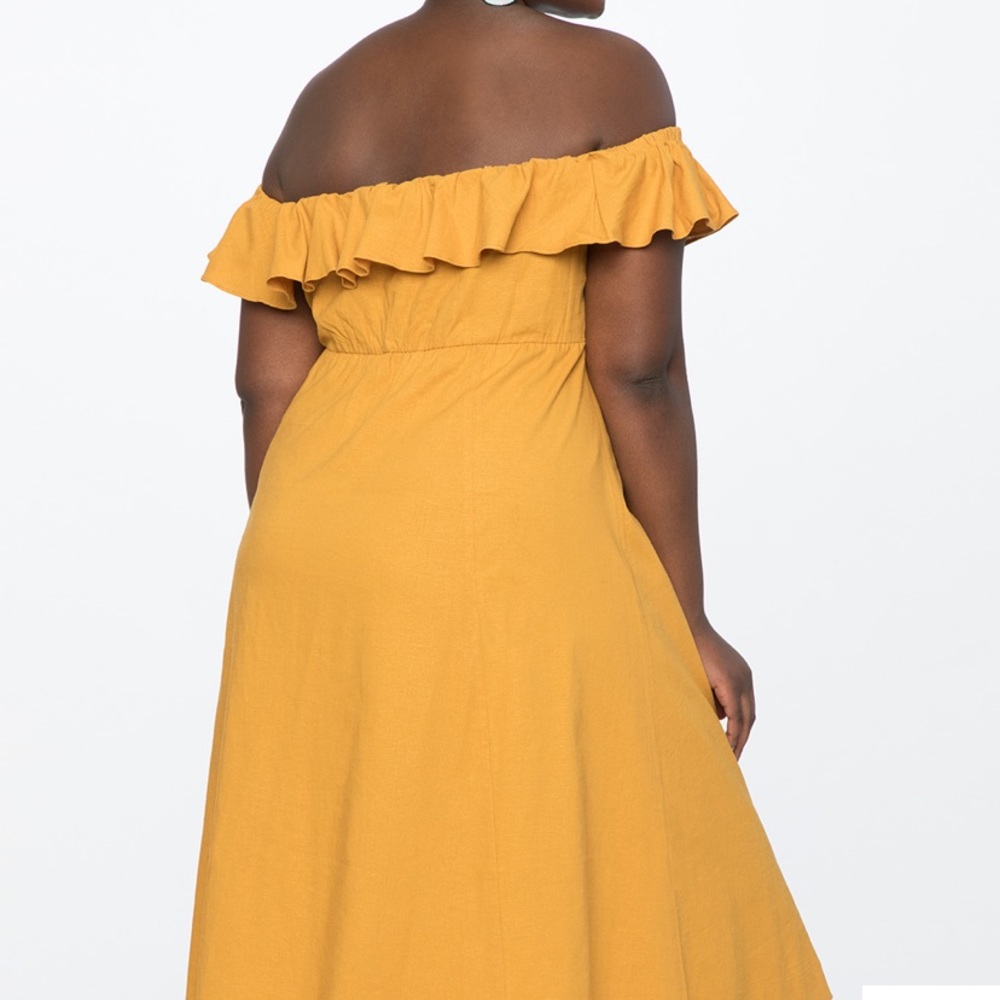 Eloquii Mustard Off The Shoulder Ruffle Dress - Picture 4 of 12